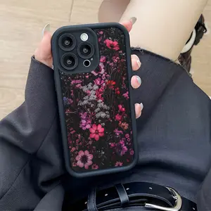 Phone Case - This Stylish Phone Case Suitable for iPhone 17 E Air Pro ProMax iPhone16 15 14 Plus 13 12 Mini 11 X XS XR Features a Floral Pattern,Set Against a Dark Backdrop Adorned with Bright Pink And Purple Blooms,Complemented by Graceful White Flower