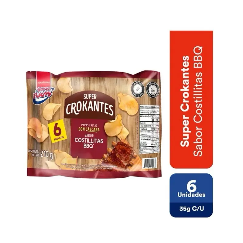 Super Ricas Crokantes BBQ Ribs 6 Pack - 35g Each - 210g Total - Potato Chips with Natural Flavor