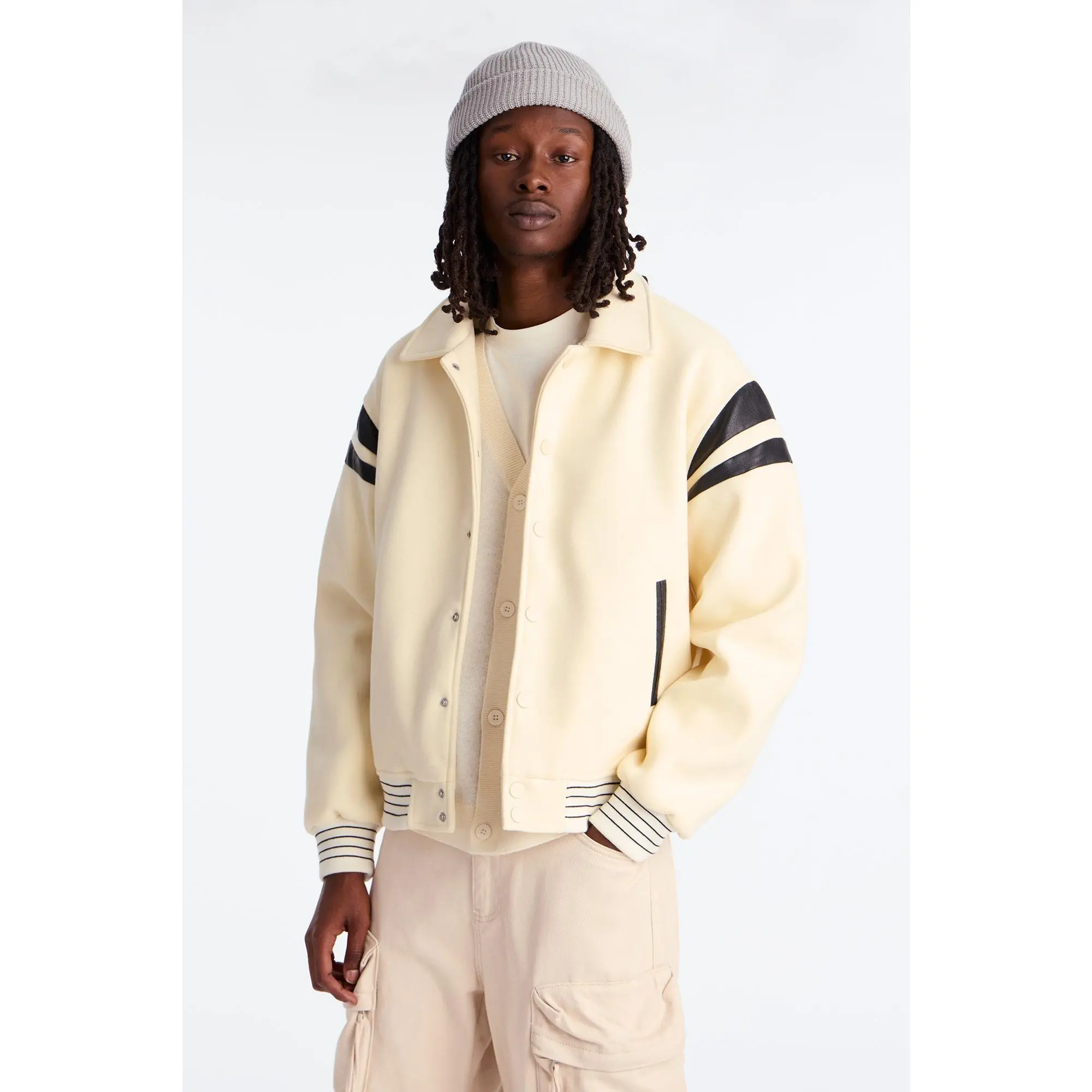 Classic Old School Varsity Jacket - Cream