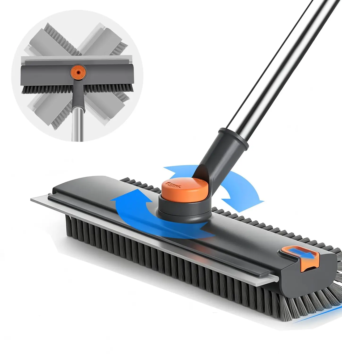 3-in-1 Silicone Floor Scrub Brush with Long Handle - Heavy-Duty Stiff-Bristle Push Broom, Floor Squeegee for Bathroom, Patio, Garage Cleaning (Home Bathroom Supplies) house tool