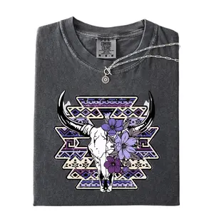 Purple Aztec Cowskull Graphic Tee Fit Fashion