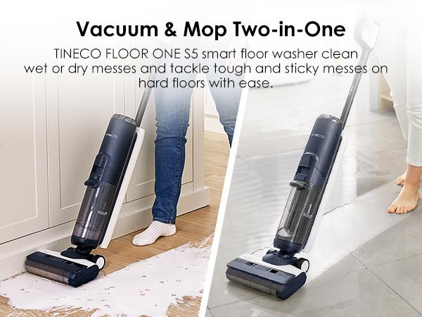 Tineco FLOOR ONE S5 Smart Cordless Wet-Dry Vacuum Cleaner and Mop for Hard Floors, Digital Display, Long Run Time, Great for Sticky Messes and Pet Hair, Space-Saving Design