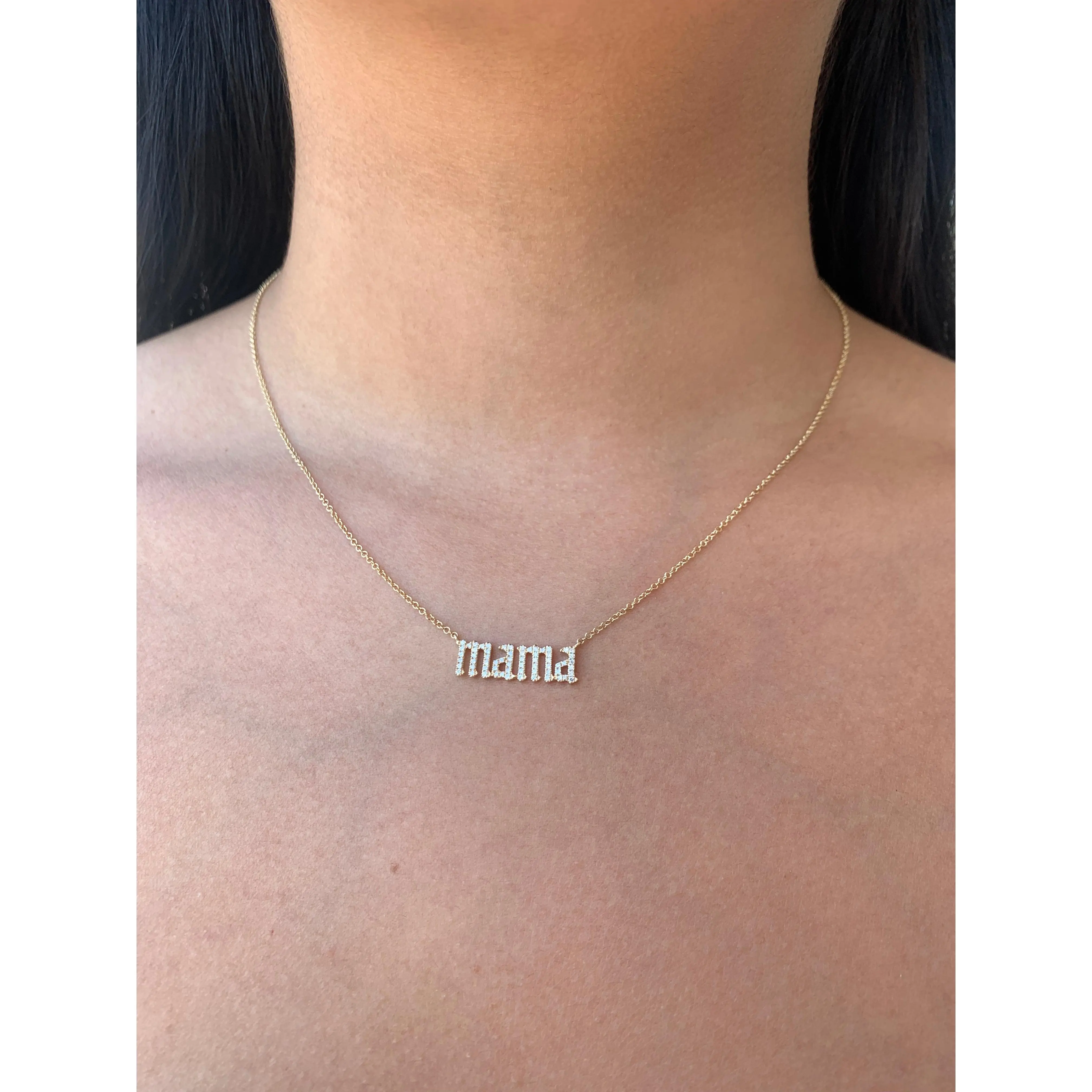 14k Gold Old English Mama Diamond Pendant
