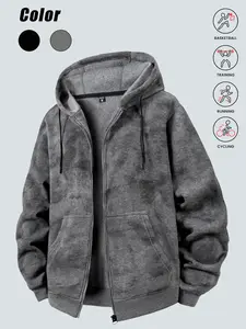 Men's Tie Dye Hooded Cardigan Sweater, Autumn Winter New Loose Casual Versatile Outerwear, Reversible Plush Fabric, Large Pocket Design