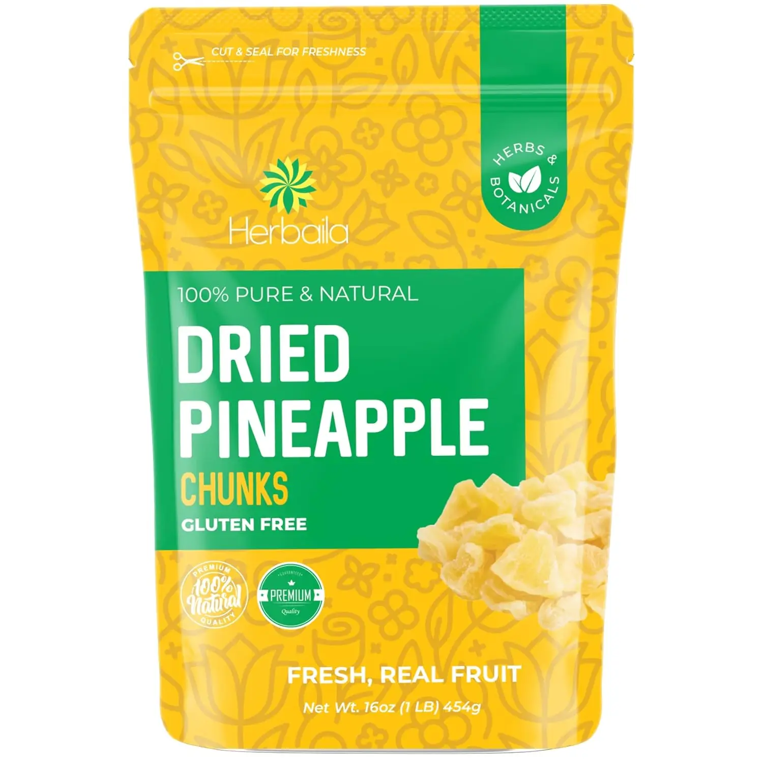 Dried Pineapple Chunks, 1 Pound. Dehydrated Pineapple Chunk, Dehydrated Pineapple Bulk, Dried Pineapple Bits. All Natural, Non-GMO, Lightly Sweetened Dried Pineapples, 16 oz.