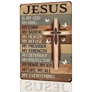 Jesus Is My Everything Christian Faith 8x12 Inch Aluminum Metal Sign - Inspirational Religious Wall Decor for Church, Entryway, Living Room, Prayer Room - Retro Sign Gift for Christians, Faithful Believers & Religious Home Decor