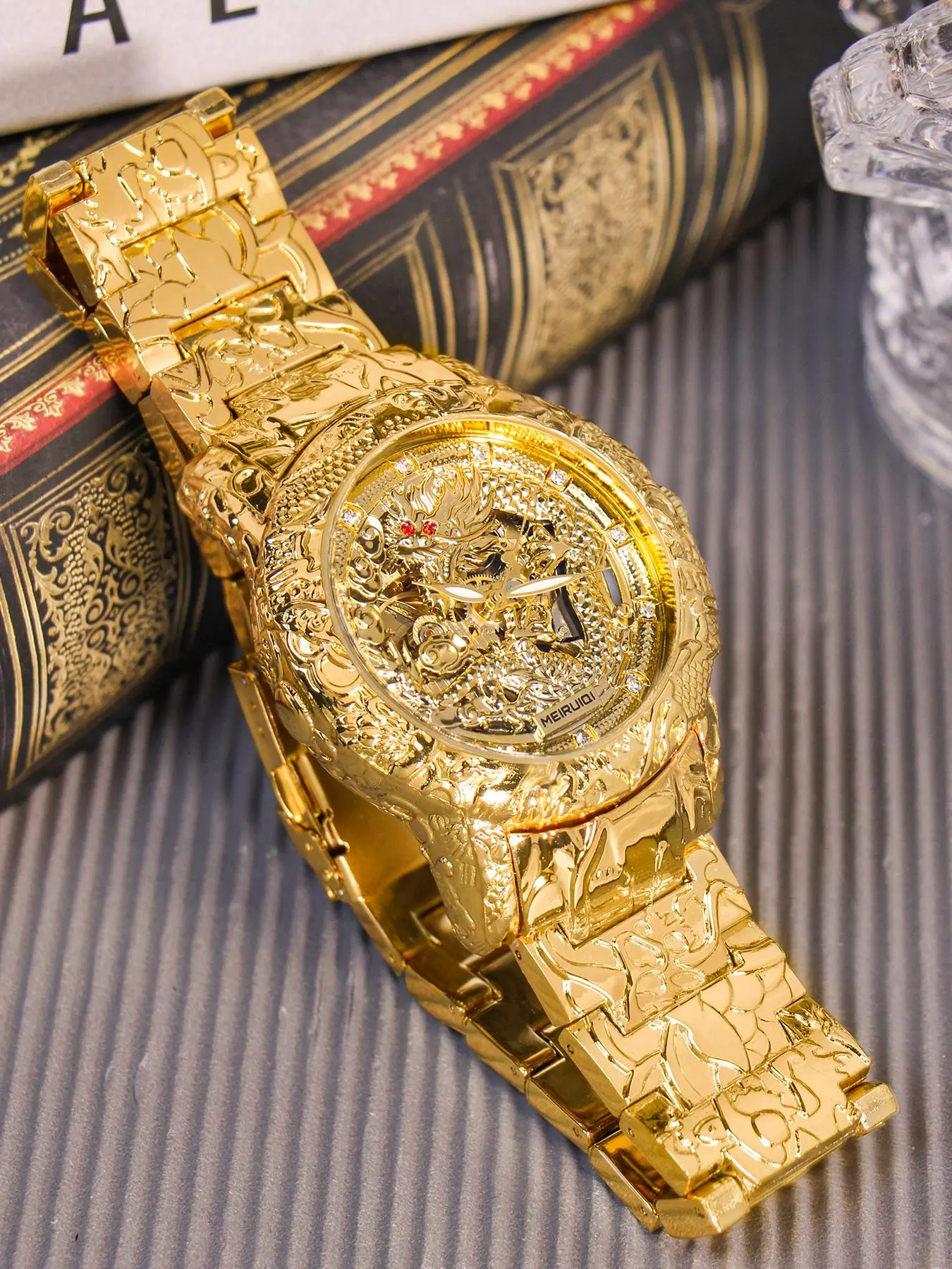 Men's Business Fashion Watch, Fashion Watch with Dragon Design, Trendy All-match & Exquisite Watch for Birthday Gift with Box, Mechanical Watch, Stainless Steel Wristwatch, Analog Watch, Mechanical Wristwatches