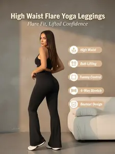 Lucky Girl High Waist Flare Yoga Leggings - Butt Lifting Tummy Control Squat Proof 4-Way Stretch Fabric for Women's Workout & Everyday Wear - Bootcut outdoorfun