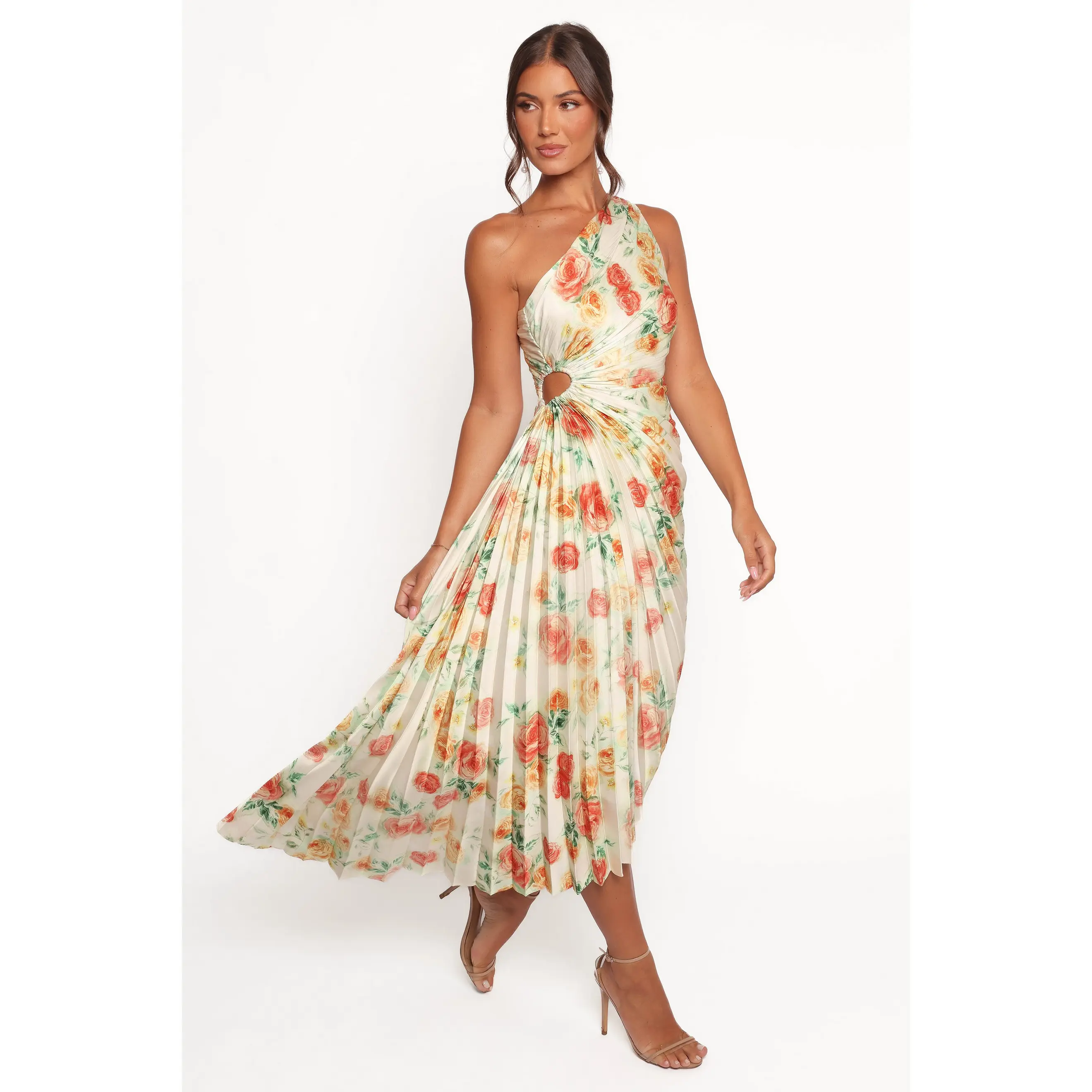 kleo floral print asymmetric cocktail dress One Shoulder Maxi - Yellow BARBIE Exercise Fancy Dress chic plus size dress 95% polyester / 5% Color:As on photo