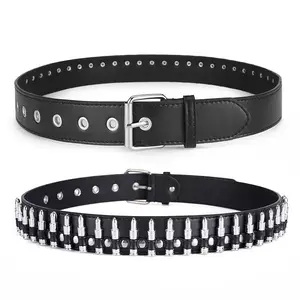 Punk Style Waist Belt with Bullet Decoration, Square lron Buckle,PU Material, Unisex Fashion Accessory for Casual Wear, Street Style Belt