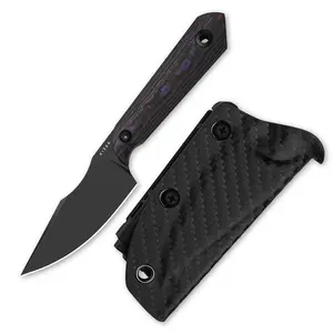 Kizer Mini Harpoon S45VN Black Fat Carbon with Sheath, Purple Haze Handl, with 80cm Portable Lanyard 1040S9