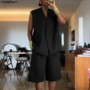 INCERUN Men's Old Money Vest Shorts Set Quiet Luxury Summer Formal