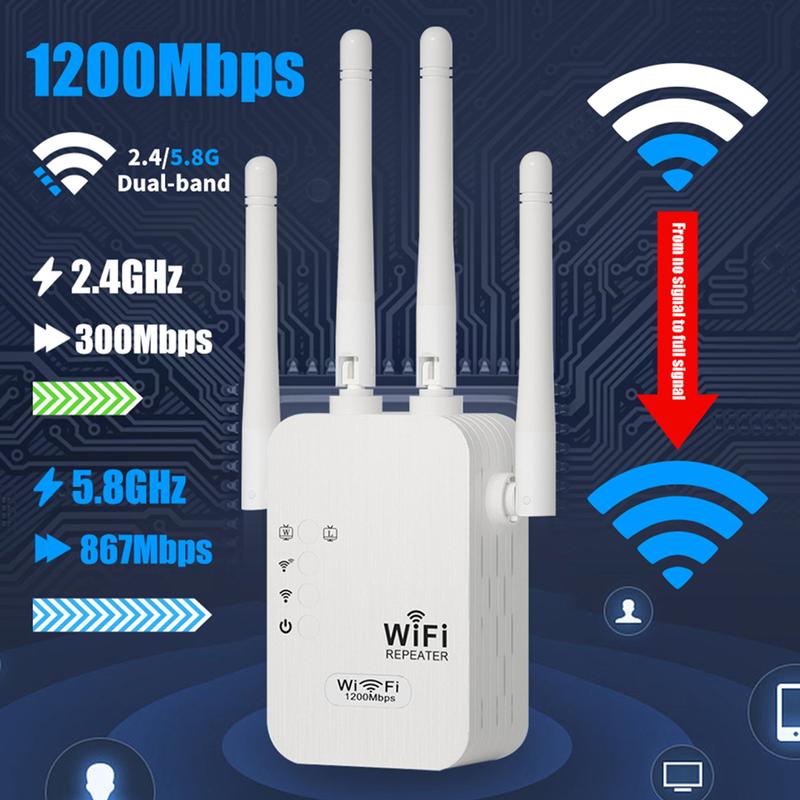 WiFi Extender 2026, AC1200 Dual Band (5GHz/2.4GHz) Signal Booster, Covers 10,000 sq. ft & 50 Devices, Repeater with Ethernet Port for Home, Gifts