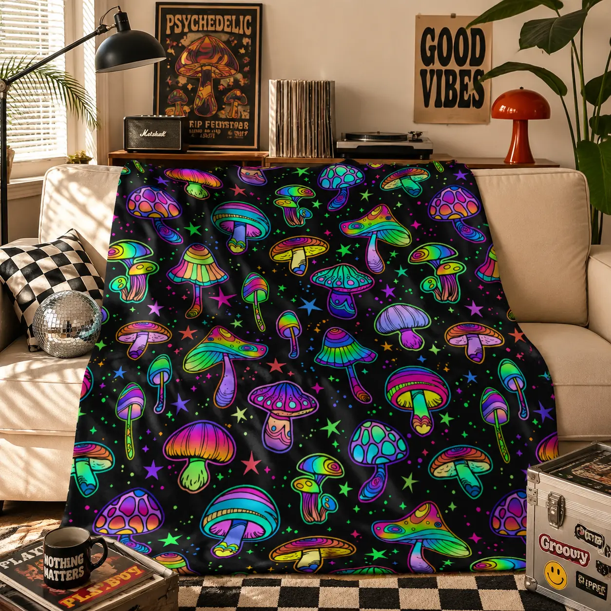 Colorful Mushroom Blanket Cozy Throw Blanket Soft Napping Throw Room Decor Blanket for Sofa Bed Couch Halloween Gift Cute Mushroom Print Blanket Trending TikTok Blanket Aesthetic Home Decor Lightweight Multi Size Throw Blanket Gift for Mushroom Lovers