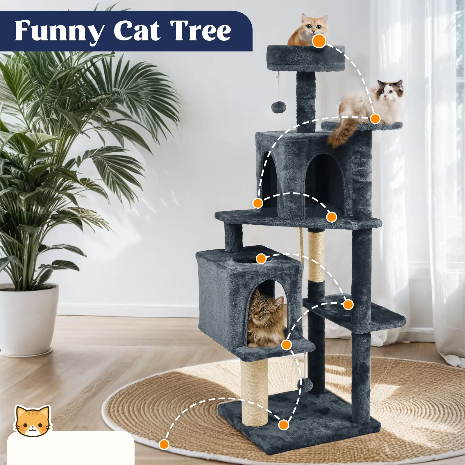 【Summer Turn Up】WeCharmer Cat Tree / Tower for Indoor with Green Leaves, Cat Condo Cozy Plush House with Hang Ball,  Pet Furniture with Scratching Posts cat  tree,summerwins