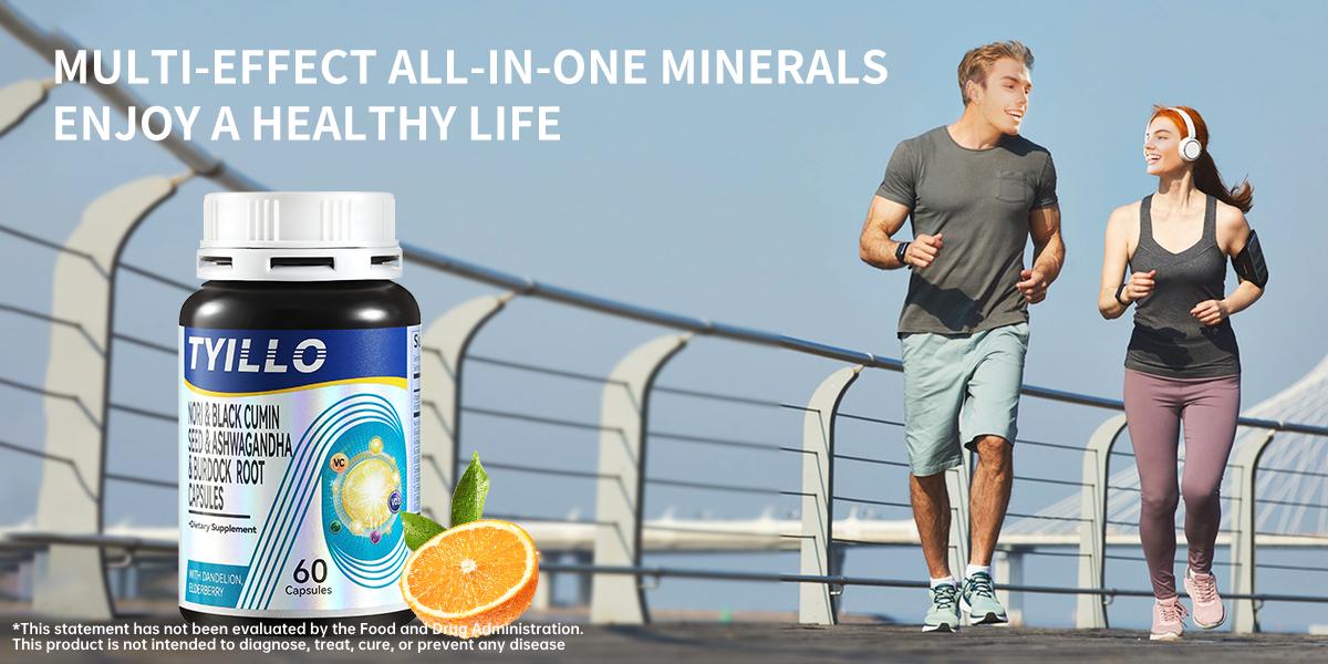 Tyillo Seamoss Black Seed Ashwagandha Burdock Root Capsules, 15-in-1 Multivitamin and Mineral Supplement, Boosts Male Energy, Enhances Immunity, Comprehensive Nutritional Supplement, Made in the USA, 60 Pills.