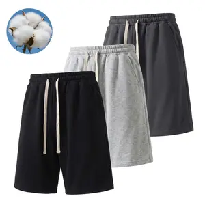 3-Pack Men’s Summer Athletic Jogger Shorts, 45% Cotton, Elastic Drawstring Waistband, Loose and Breathable Knit Fabric, Suitable for Running, Fitness, Commuting, and Everyday Casual Wear