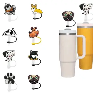Reusable Cute Puppy Straw Cover Caps Fort Cup - 8PCS Drinkware Set Kids Stylish Plastic magic tap