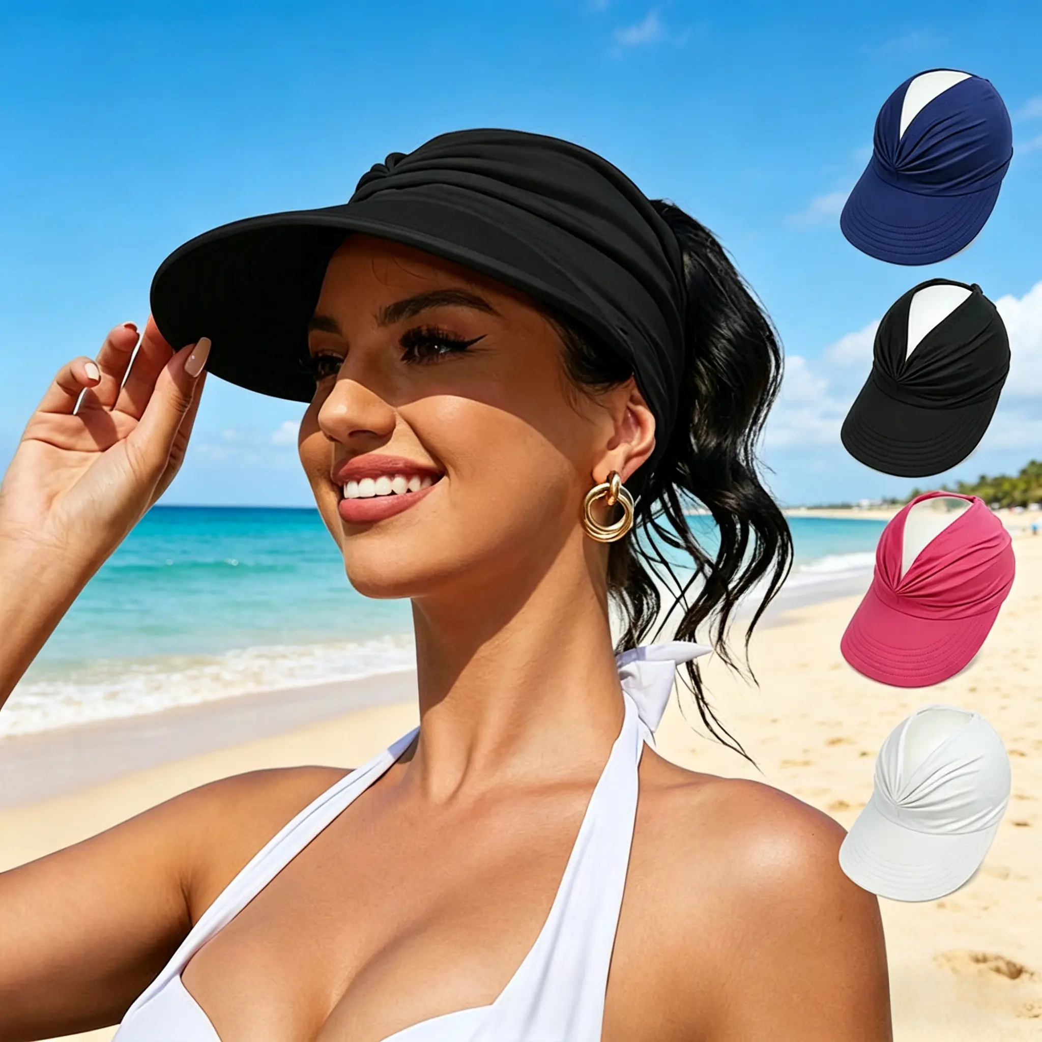 Women's UPF 50+ UV Shielding Wide Brim Visor Hat - High Ponytail Fit, SunSafeTok That Girl Aesthetic, Hiking Beach Accessory, Universal Golf Hat, Ideal Birthday Gift for Her