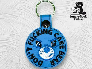 Don't Effin Care Bear Embroidered Vinyl Keychain