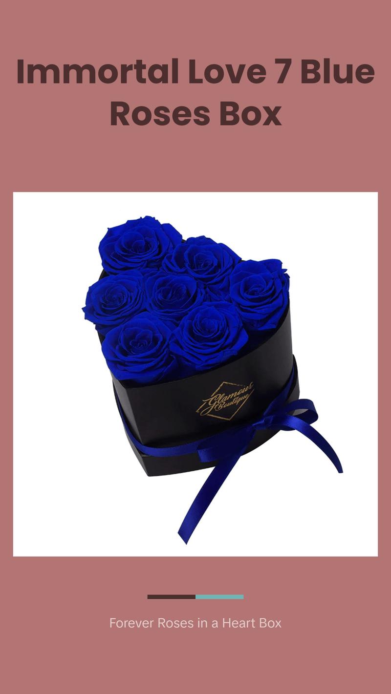 Immortal Love Black Heart | 7 Blue Roses Box Decor