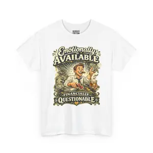 Emotionally Available Financially Questionable T-Shirt | Funny Sarcastic Money Graphic Tee