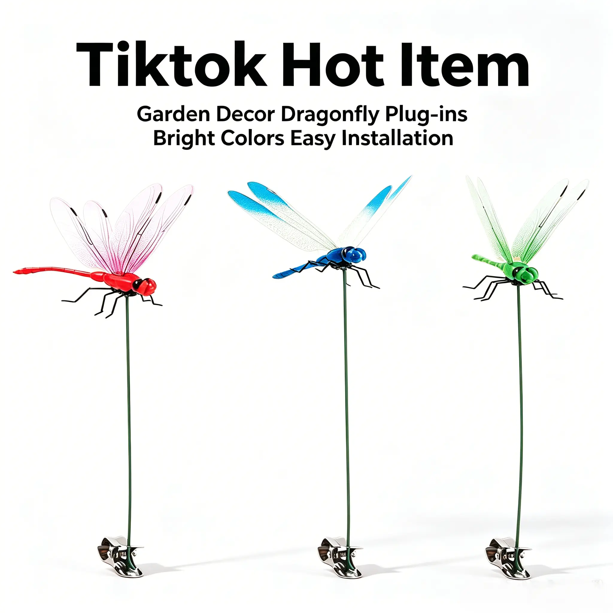 Plastic Dragonfly & Hummingbird Stakes - Realistic Decoys with Realistic Movement to Scare Pests, Horse/Deer Fly Help, Garden/Equestrian Ornaments, Indoor-Outdoor Bug Deterrent Tools for BBQs,Camping