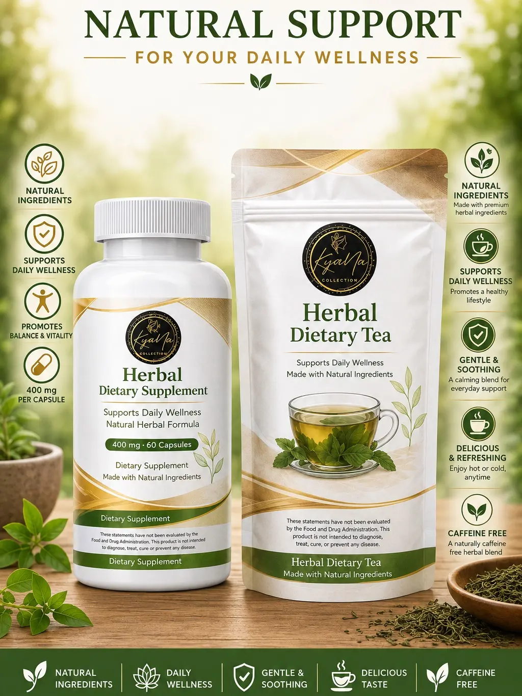 Kyana Herbal Wellness supplements Combo – Tea & Capsules Dietary
