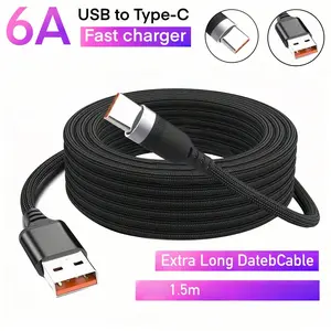 USB to Type-C Fast Charging Cable for Cellphone, Nylon Braided Extended Line, 1.5m/4.9ft, Multiple Sizes Available, Car Charger & Data Transfer