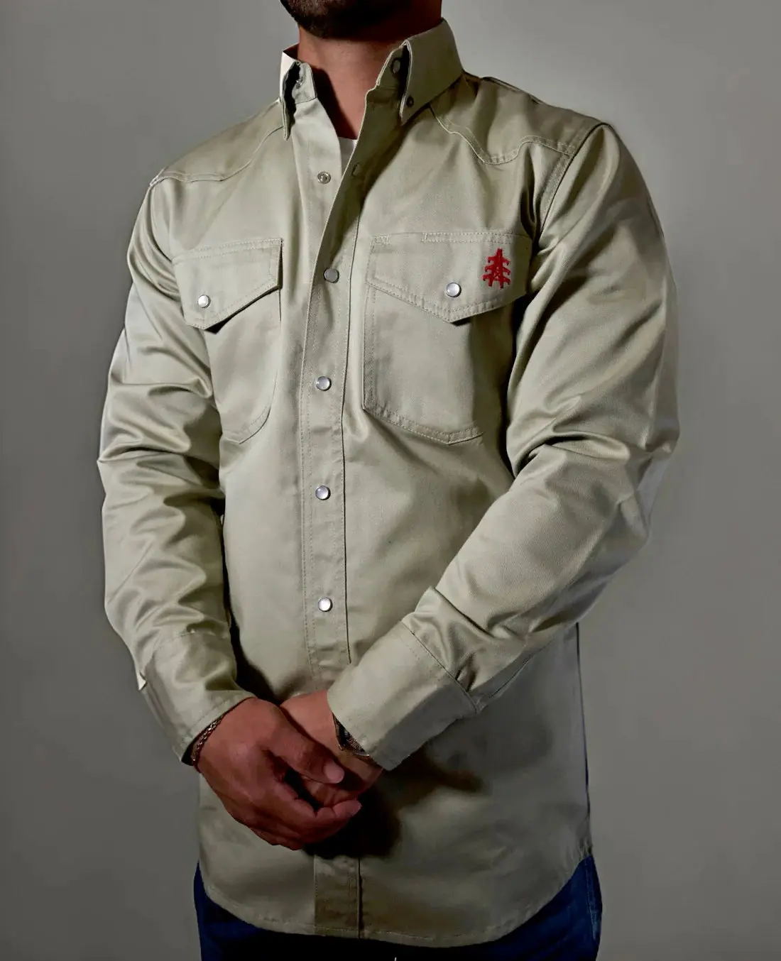 FR Western Style Pearl Snap - Khaki Cotton Menswear