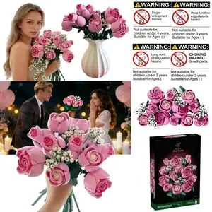 2026 Passionate Pink Rose Bundle Building Blocks Set 10374 Suitable for Valentine's Day Gift Adult Romantic Gift 789 pieces Stem Building Blocks