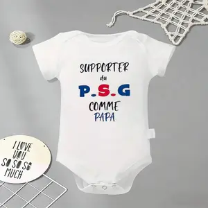 PSG Supporter Just Like Dad Baby Bodysuit, Funny Infant Newborn Clothes 100% Cotton Jumpsuits Baby Boys Girls Casual Rompers Baby Gift Baby Short Sleeves Onesie Clothes Letter Pattern Baby Outfit for Outdoor Indoor