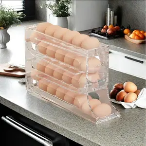 One-pack, 4-layer transparent egg storage box, automatic egg dispenser, space-saving 4-layer egg stand, larger egg storage rack