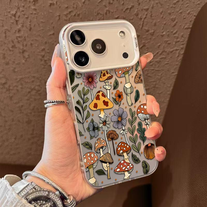 Mushrooms With Blooming Wildflowers Phone Case Durable Hard Acrylic Back Case With An Anti-Yellowing Coating, Made From High-Quality Designed For Reliable Drop Protection For Your Phone For iPhone 17.16.15.14.13.12.11.X.XS.XSMAX.XR.8.7