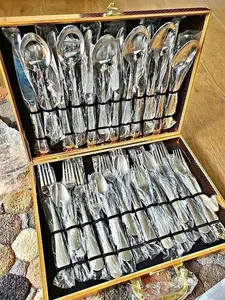 40 Piece Stainless Steel Flatware Utensils Silverware Set for 8, Utensils Set Cutlery Set Knives Spoons and Forks Set(Wood Box Not Included)