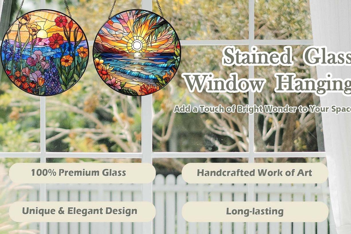 Cross Wildflowers Stained Glass Suncatcher: Christian Religious Faith Flower Window Decor, Thoughtful Gift for Home