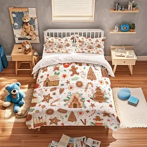 Christmas Theme Duvet Cover Set, 3 Piece Includes 1 Fitted Sheet + 1/2 Pillowcases, High Definition Print, Home & Dorm Use, Easy Care, Comfy Bed Sets