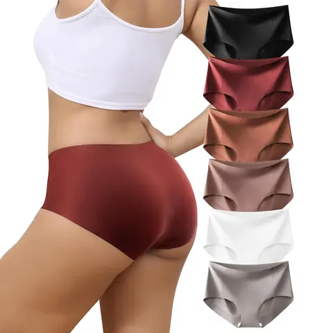 LEVAO Women's 6-Pack Simple Solid High Waist Underwear for Women, Minimalist Seamless Cotton Briefs, Breathable Stretch No-Show Foldable Leg Coverage, Shaping Ultra-Thin Smooth Wireless (Valentine's Day, Family-Friendly)