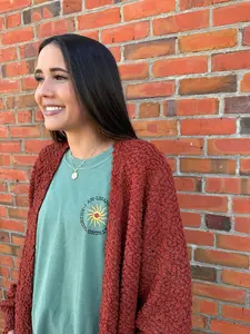 Rust Popcorn Knit Cardigan