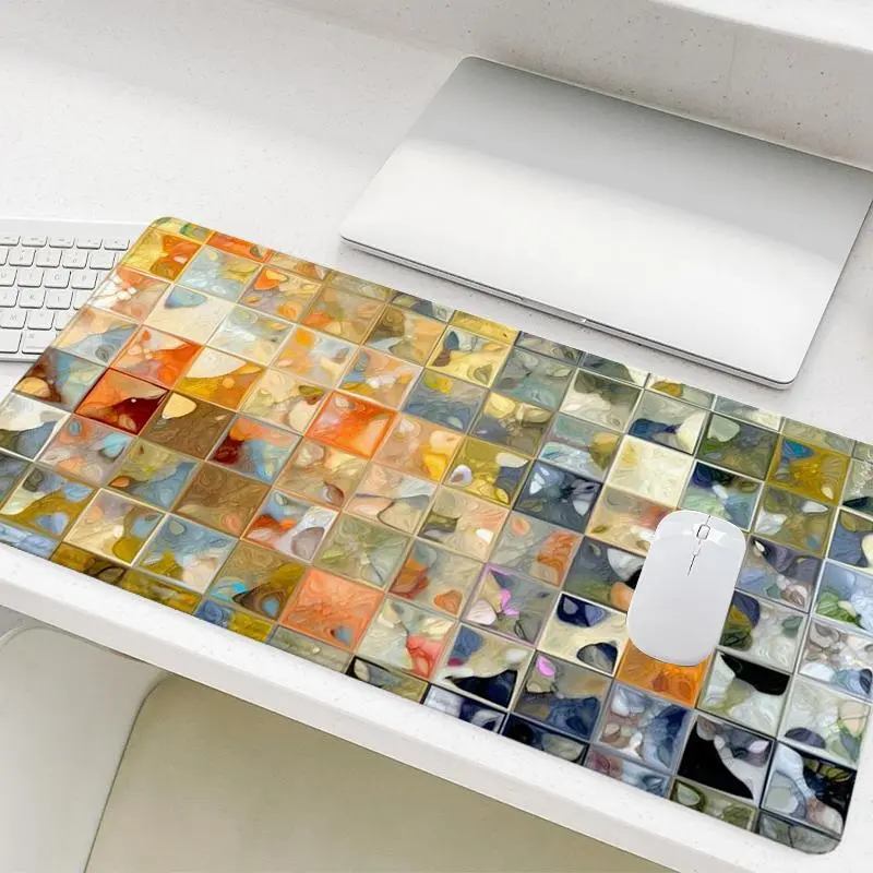 Geometry Design Mosaic Art Mouse Pad, Rectangle Gaming Mouse Pad, Non-Slip Rubber Base Stitched Edge Desk Pad for Home Office Game Room