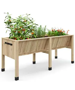 72x26x30 in Raised Garden Bed, Elevated Wood Planter Box Stand with Leg for Backyard, Patio, Balcony, 6 Legs, 13.7in Depth Planter,Natural