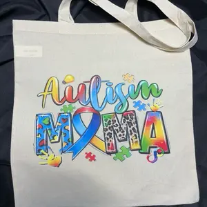 Autism Mama colorful playful images with autism ribbon