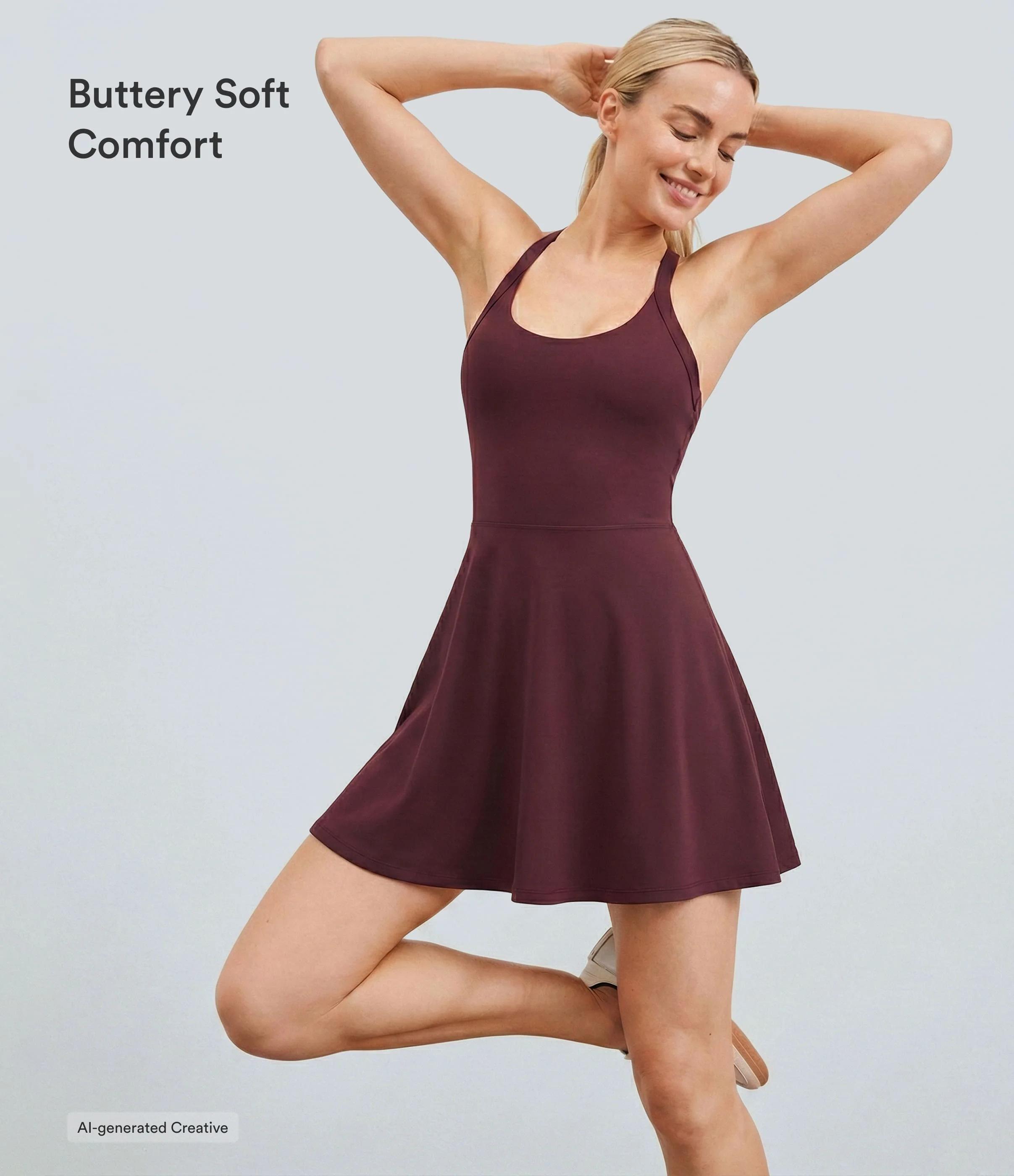 Halara Backless Sleeveless Criss Cross Active Spring Dresses for Women - Easy Peezy, Dresses with pockets for Yoga Workout Running, Women's Sports & Outdoor Clothing