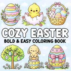 Cozy Easter Bold and Easy Coloring Book: Adorable Easter-Themed Designs for Relaxation and Stress Relief : Simple and Cute Creative Fun for Adults, Teens & Kids