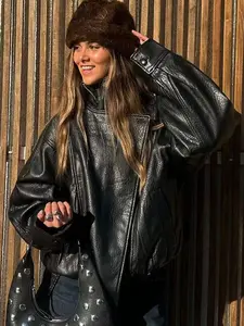 Vintage Motorcycle Style Leather Jacket, Stand Collar Design, European and American Fashion, Retro Look Outerwear, Stylish Men's Coat