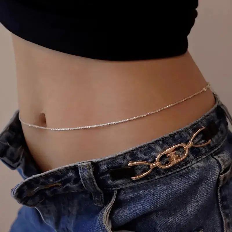 Fashion Shiny Silver Color Waist Chain for Women 2025 Luxury Metal Thin Chain Belly Chain Bikini Body Jewelry Accessories