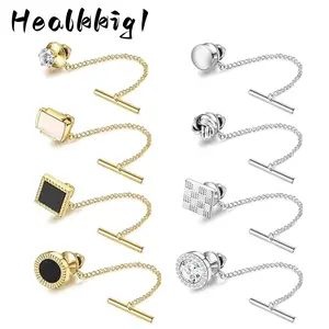 8pcs 14K Golden Plated Copper Men's Tacks | Business & Wedding Ties with Chain