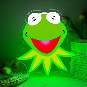 1pc Vibrant Printed the Frog Kermit Neon Sign, USB Powered LED Glowing Funny Animated Frog Wall Hanging Neon Light, Decorative Lights, Nightlight, Perfect for Bedroom, Living Room, Game Room, Gift for Family