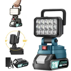 Wireless LED Work Light for 21V Battery – Portable Floodlight with 180° Adjustable Head & Stand, Rechargeable Outdoor Flashlight for Jobsite Camping Emergency Mechanic, Cordless Power Tool Accessory, Father's Day Gift