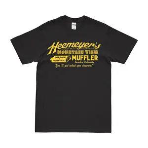 Vintage Heeymeyer's Mountain View Muffler Shop Granby Colorado Killdozer Heemeyer Demolition Inc Casual Tshirt Cotton Top Menswear Streetwear Shortsleeve Black Bestie T-Shirt Underwear Tropical